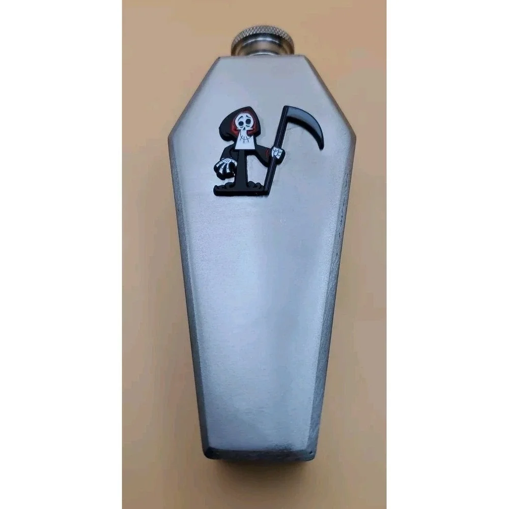 Gothic Hip Pocket Flask Cartoon Grim Reaper Medallion Coffin Flask